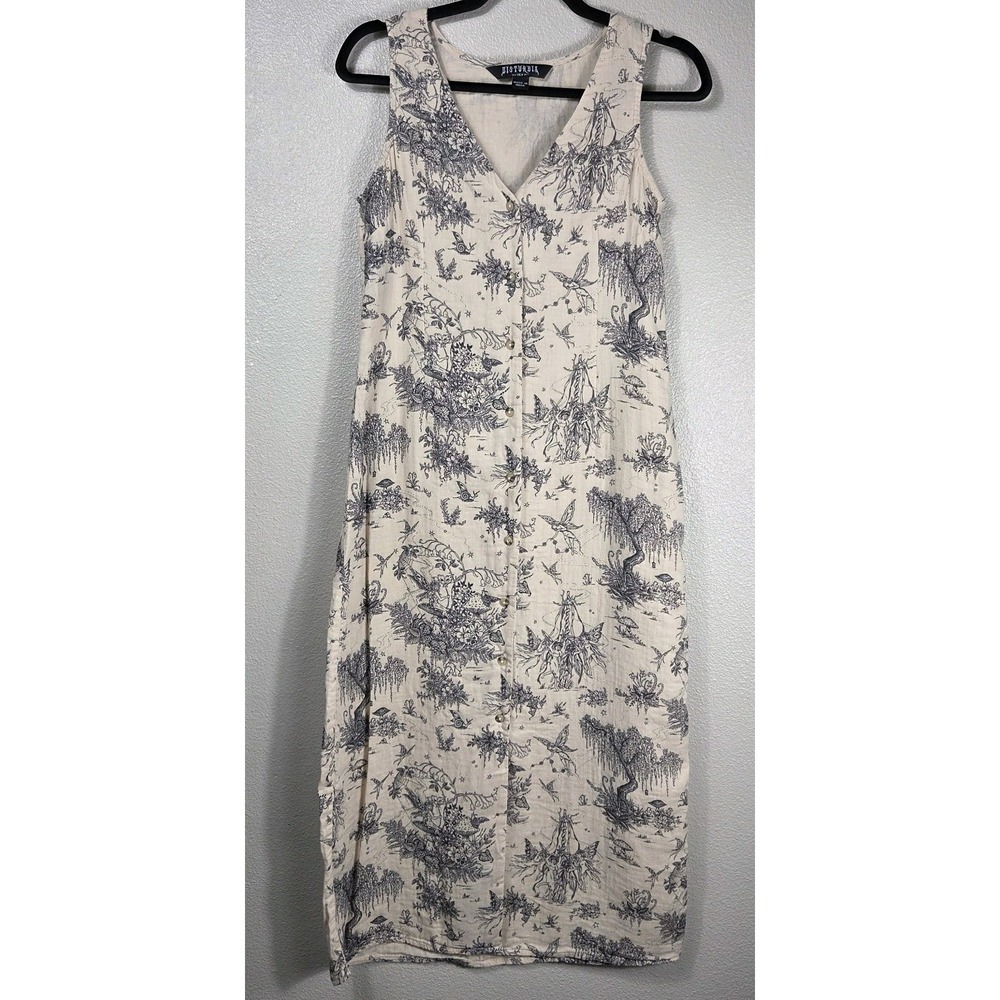 Disturbia Fairy Toile Print Sleeveless Midi Dress Woodland Cottagecore Goth US 4